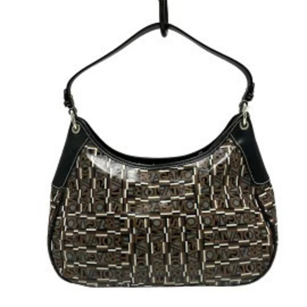Salvatore Ferragamo Salvatore Gancini Handbag Brown x Dark Multi Leather